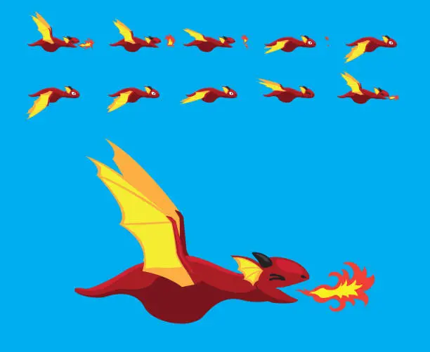 Vector illustration of Animal Animation Sequence Dragon Flying Cartoon Vector