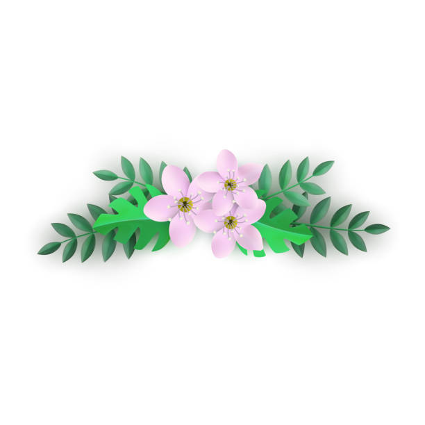 istock Vector illustration of floral composition with pink flowers and green leaves. 1143868345