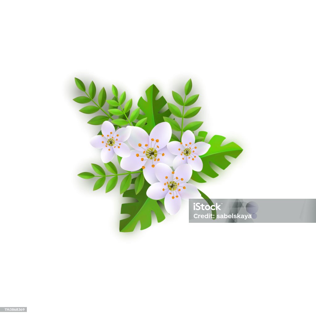 Ilustración de Ilustración Vectorial De Composición Floralrama De Elegantes  Flores Blancas Y Hojas Verdes y más Vectores Libres de Derechos de Belleza  - iStock