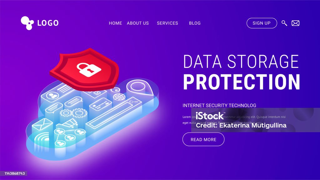 Data Storage Protection Icon Isometric Data Storage Protection Landing Violet Stock Illustration ...