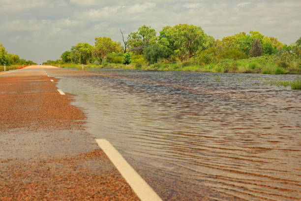 Flooded Australian outback stock photo