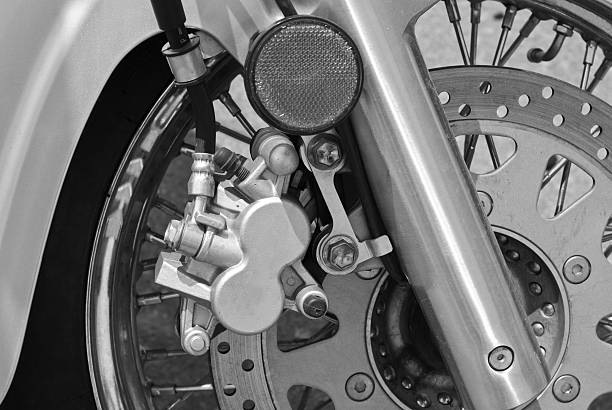 istock Motorcycle Disk Brake and Wheel - Polished Aluminum, Closeup View 114387167