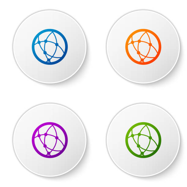 istock Color Global technology or social network icon isolated on white background. Set color icon in circle buttons. Vector Illustration 1143871957