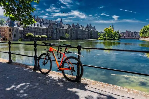 Bikes in front of the parliament building in The Hague, Netherlands