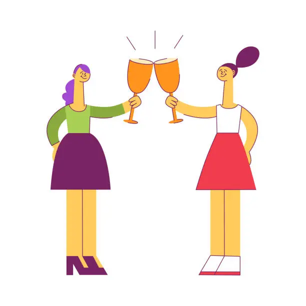 Vector illustration of Vecotr flat women saluting toasting at party