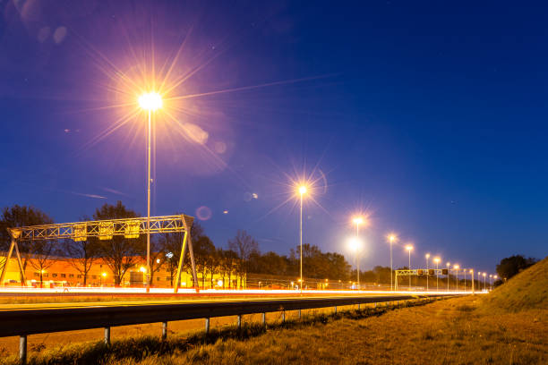 A quiet street at night during the winter.