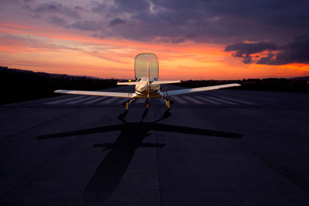 Single-engine light aircraft at the airport