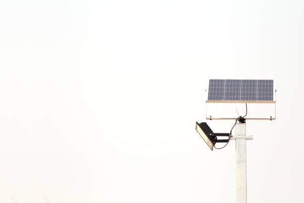 Electric Solar cell pole isolated on white background. Alternative energy.