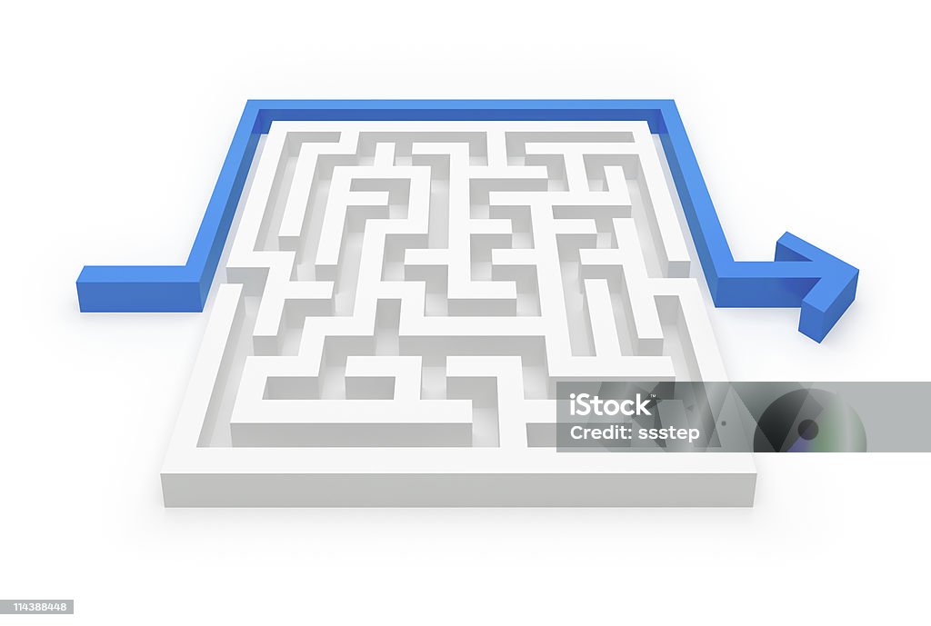 Solved maze puzzle Arrow and Maze puzzle solved by shortcut isolated on white Effortless Stock Photo