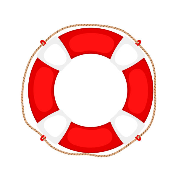 Lifebuoy on white Lifebuoy on white. Life preserver rubber safety ring with rope, round lifesaver isolated, protect support insurance security equipment, vector illustration ring buoy stock illustrations