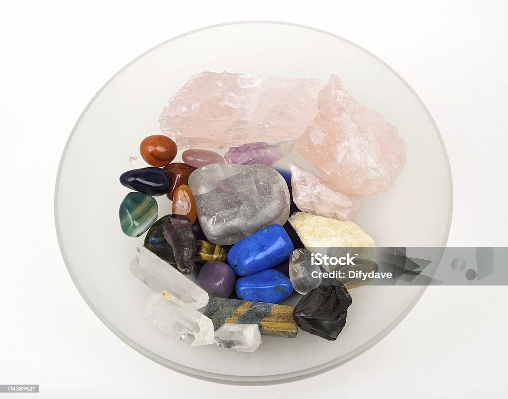 Glass Bowl heilende Kristalle - Lizenzfrei Reiki Stock-Foto