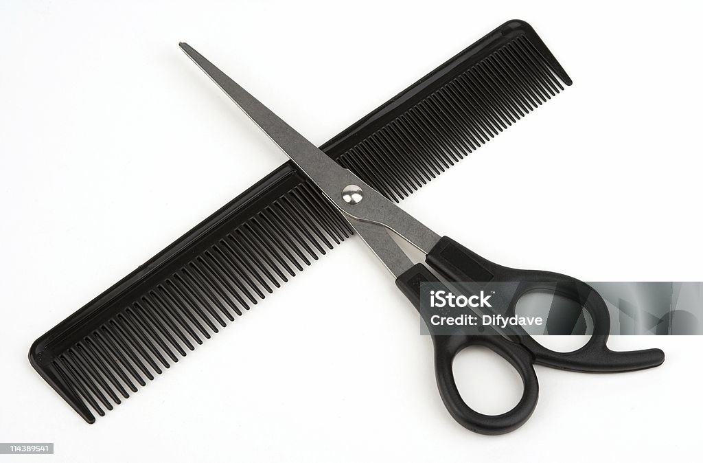 Friseur Kamm und Schere - Lizenzfrei Friseurschere Stock-Foto