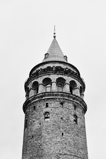 black and white galata tower on white background