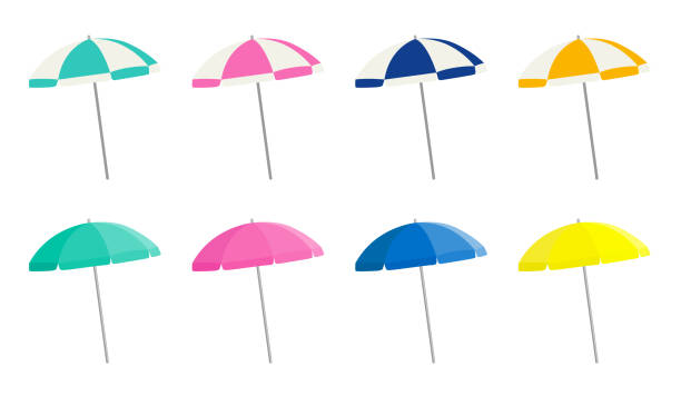 illustrazioni stock, clip art, cartoni animati e icone di tendenza di set di varianti ombrellone spiaggia - parasol