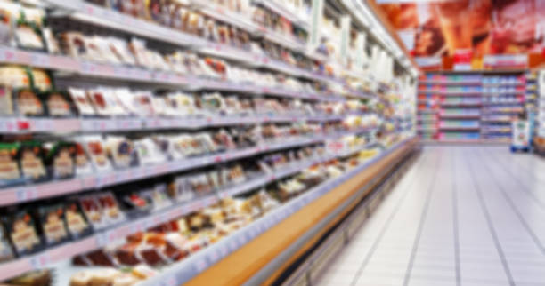 istock Motion blurred shop store shelf, abstract 1143901528