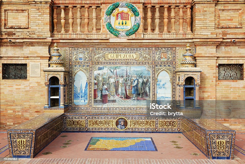 Pared de azulejo de la Plaza de España - Foto de stock de Plaza de España - Sevilla libre de derechos
