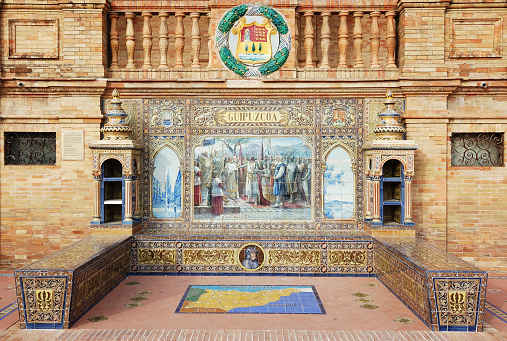 The famous Plaza  de España of Seville with tiled alcoves,each representing a different province of Spain.The province Guipuzcoa in the Basque Country is represented in this picture.