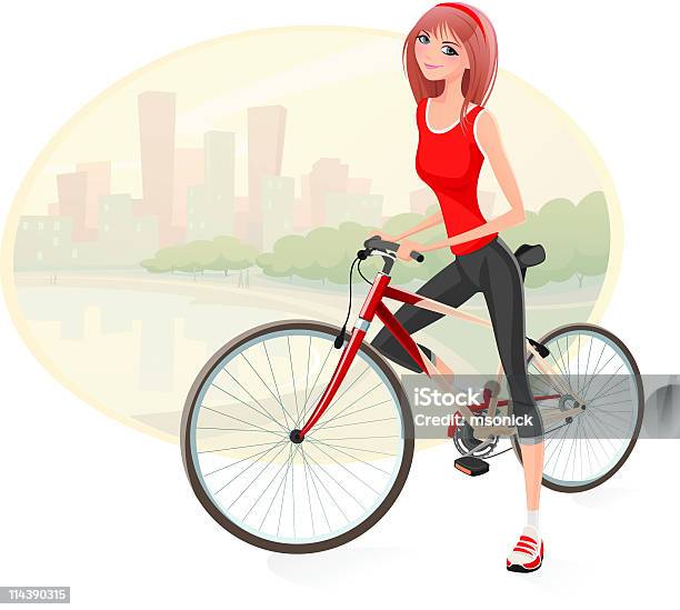 Девочка Велосипедистом — стоковая векторная графика и другие изображения на тему Женщины - Женщины, Кататься на велосипеде, Векторная графика