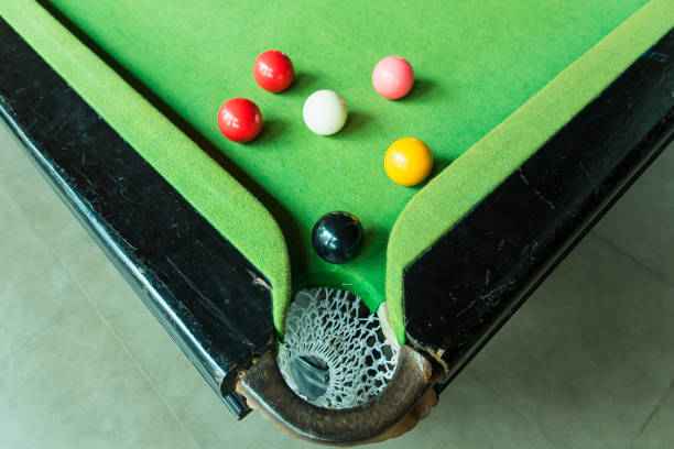 istock Close up snooker ball on the green snooker table. 1143908472