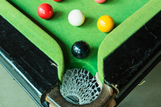 istock Close up snooker ball on the green snooker table. 1143908501