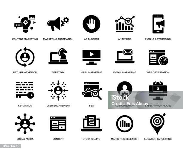 Digital Marketing Icon Set Stock Illustration - Download Image Now - Icon Symbol, Marketing, Advertisement