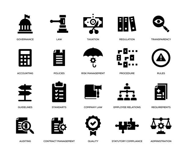 Compliance Icon Set Compliance Icon Set law icons stock illustrations