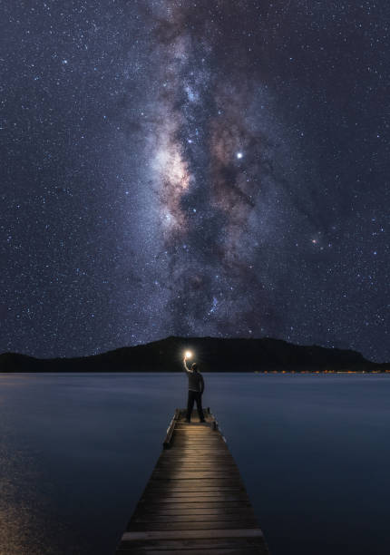 Milky Way at Lake Rotoiti_Rotorua_New Zealand This is a Milky Way composite image. The milky way was took in another location in Auckland. rotorua stock pictures, royalty-free photos & images