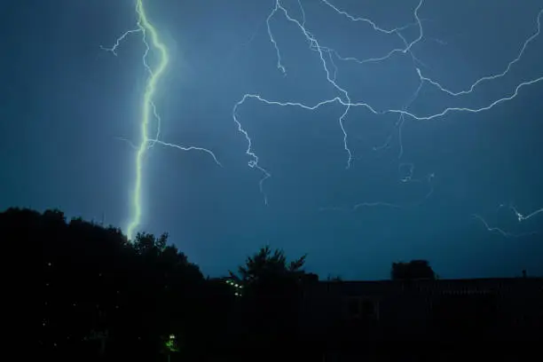 Powerful lightning strike in a town in The Netherlands.