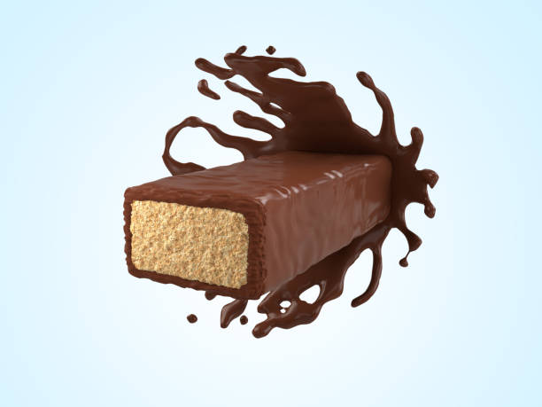 istock Chocolate coated on Crispy wafer, Splash Concept, with Clipping path 3d illustration. 1143920077