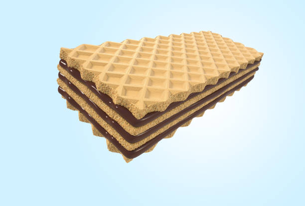 Crispy wafer, chocolate cream flavor, with Clipping path 3d illustration,Minimal style.