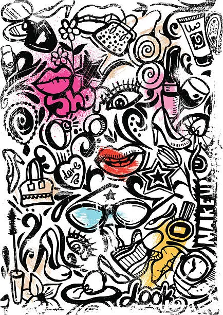 Vector illustration of make up doodle
