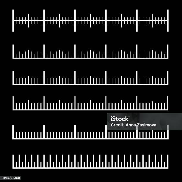 Vector Set Of Metric Rulers In Flat Style Measuring Scales Mackup For Rulers Size Indicators Set Isolated On Background Unit Distances Concept Graphic Element Stock Illustration - Download Image Now