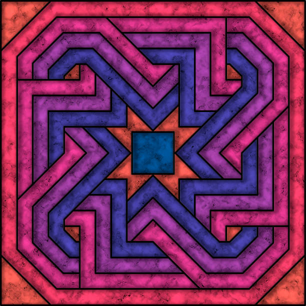 istock Orange, pink, violet and blue marble tile with abstract geometric pattern 1143924182