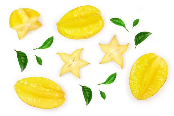 istock Carambola or star-fruit isolated on white background. Top view. Flat lay 1143924483