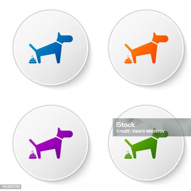 Color Dog Pooping Icon Isolated On White Background Dog Goes To The Toilet Dog Defecates The Concept Of Place For Walking Pets Set Icons In Circle Buttons Vector Illustration Stock Illustration - Download Image Now