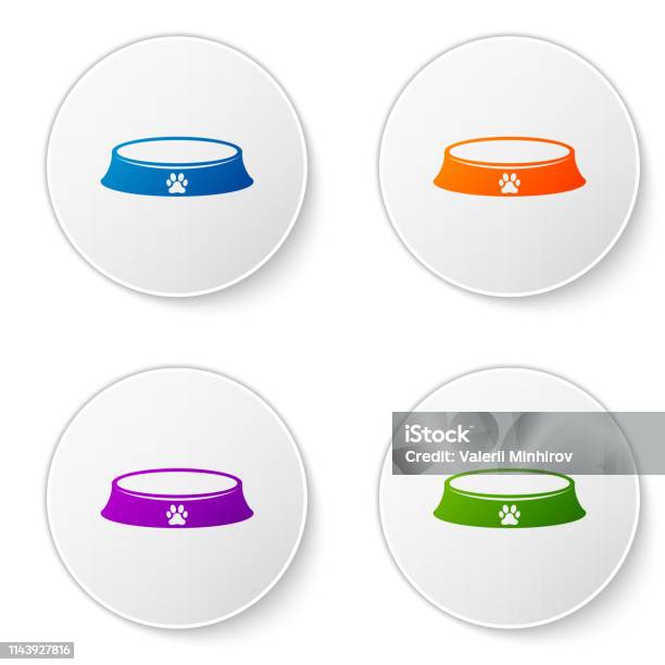 Color Pet Food Bowl For Cat Or Dog Icon Isolated On White Background Dog Or Cat Paw Print Set Icons In Circle Buttons Vector Illustration Stock Illustration - Download Image Now