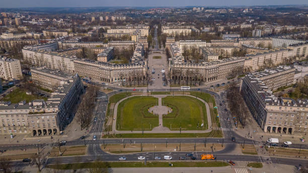 istock Central Square in Nowa Huta from a bird's eye view, Krakow, Poland 1143930367