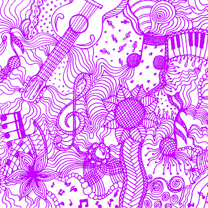 Music Pattern Drawable Hand Drawn Music Pattern With Different Elements Backdrop Vector ...