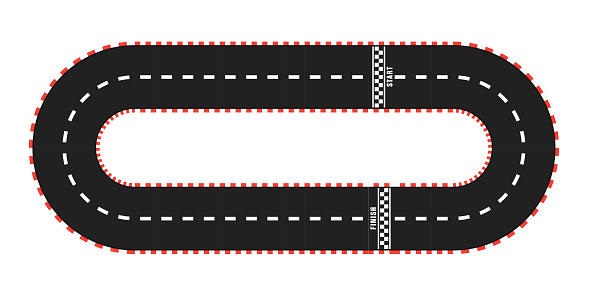 Race track road set with start and finish line. top view. Vector illustration