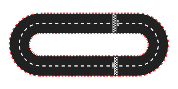Race track with start and finish line. top view Race track road set with start and finish line. top view. Vector illustration concrete borders stock illustrations