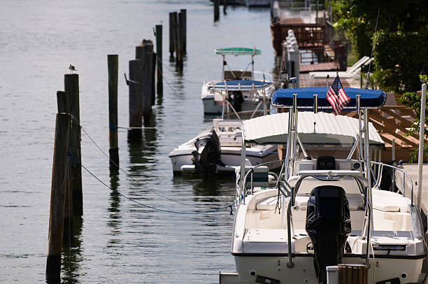 istock Boats moored by a boardwalk 114393551