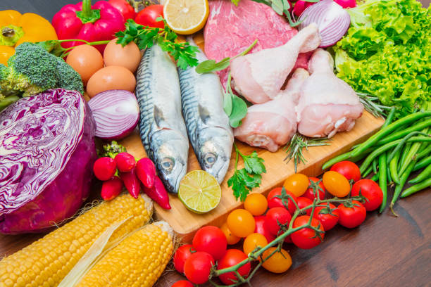 istock mediterranena diet : fish,meat and ingredients 1143940674