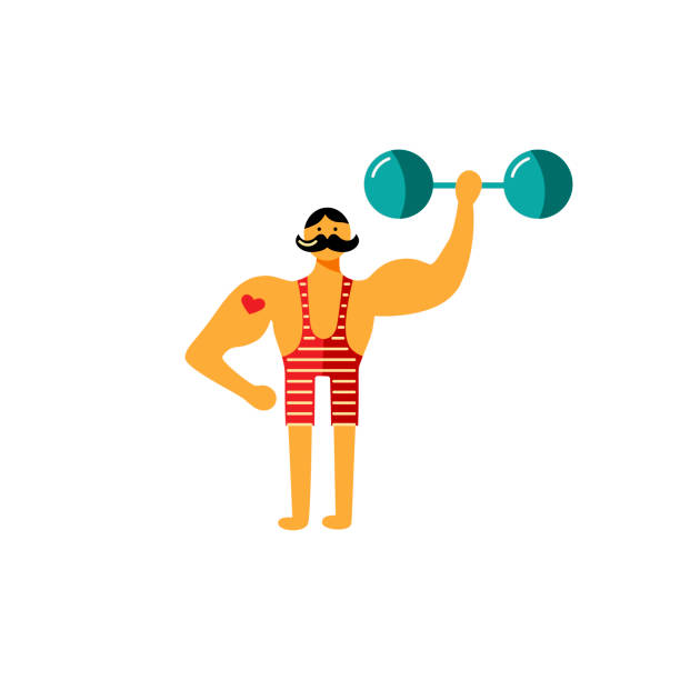 1/2'3/4'2'1/2' rgb - circus strongman men muscular build stock illustrations