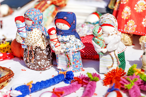 09 MAY 2018, UFA, RUSSIA: handmade Slavic dolls amulet for sale at the local market
