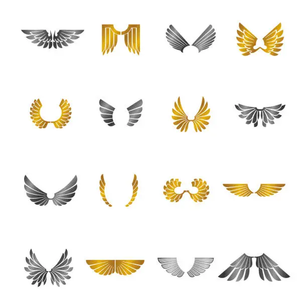 Vector illustration of Freedom Wings emblems set. Heraldic Coat of Arms decorative signs isolated vector illustrations collection.