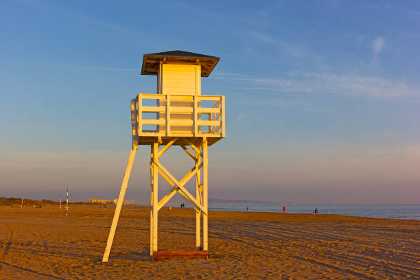 istock A lifeguard cabin on a sandy beach at sunrise. 1143947865