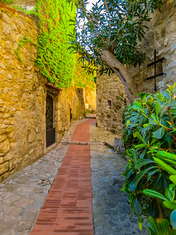 Ancient streets of the Eze village. Provence, Cote d'Azur, France