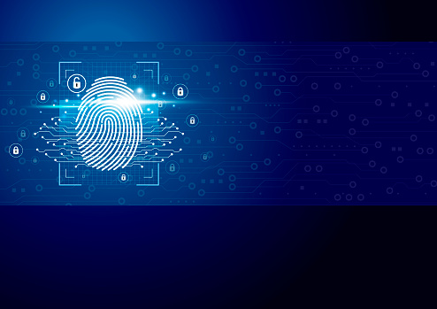 Digital fingerprint scanner with technology background vector illustration