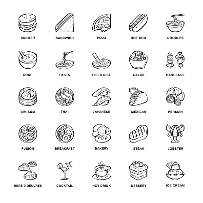 Restaurant, Food icons, line, Sketch ,Vector and Illustration