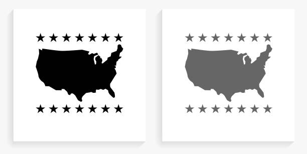 U.S.A Map  Black and White Square Icon U.S.A Map  Black and White Square Icon. This 100% royalty free vector illustration is featuring the square button with a drop shadow and the main icon is depicted in black and in grey for a roll-over effect.. This 100% royalty free vector illustration is featuring the square button with a drop shadow and the main icon is depicted in black and in grey for a roll-over effect. black and white map of united states stock illustrations